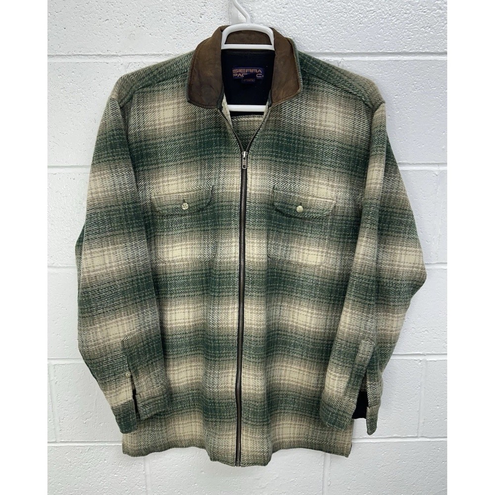 Sierra Pacific VTG Green Plaid Chore Jacket Wool Field Coat Full‎ Zip / Men's L